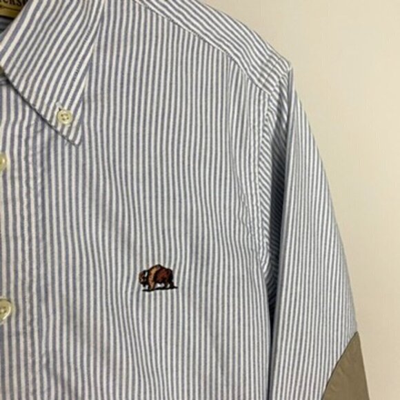 Buffalo Jackson Trading Striped Button Down Shirt Mens Small Blue Elbow Patches - Picture 3 of 7
